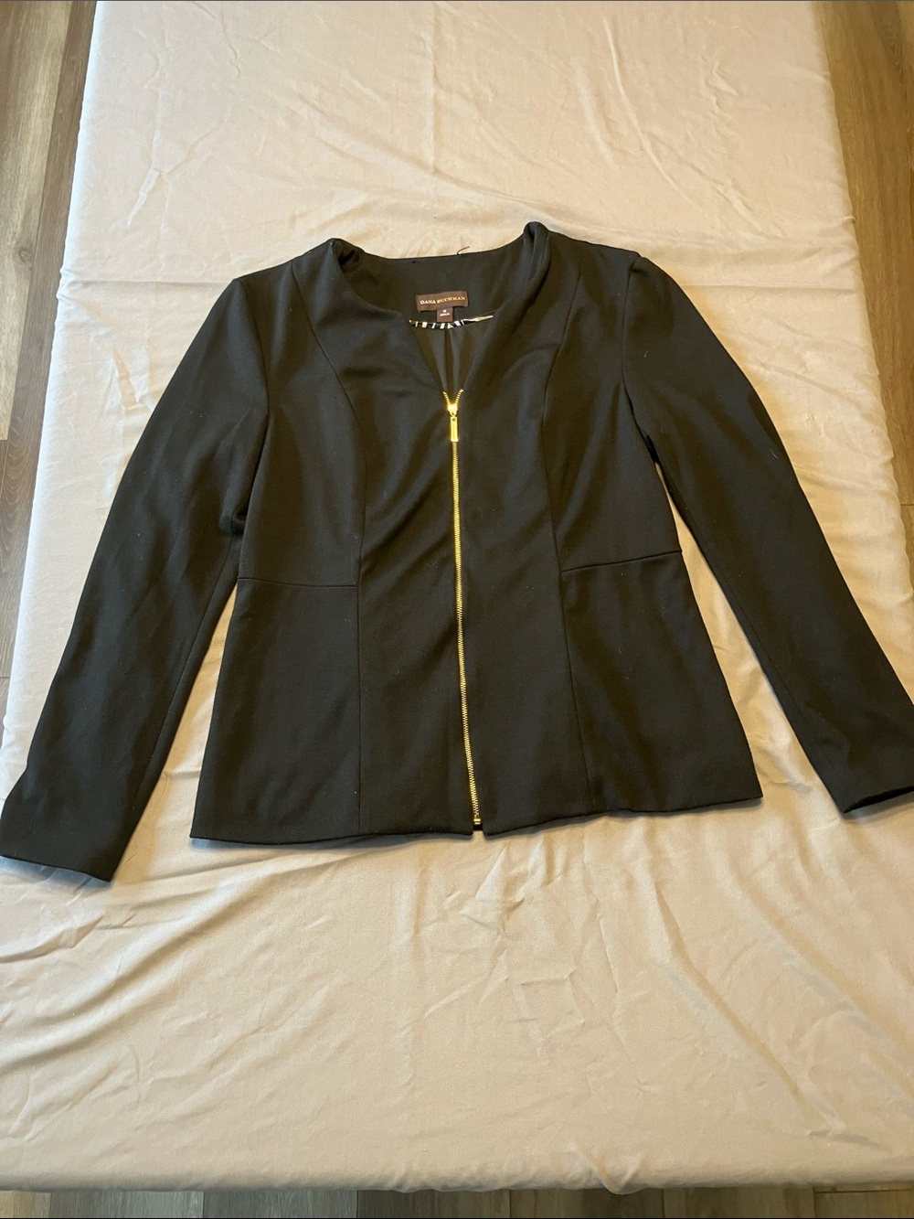 Dana Buchman Black Zip-Front Blazer with Gold Hardware